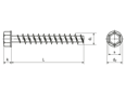 Technical drawing with dimensions of SPAX® - Threaded rod hex head with collar