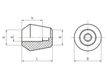 Technical drawing with dimensions of ELESA® P.390 - Handles for press-fit assembly on shafts with tolerance h9