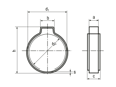 Technical drawing with dimensions of MIKALOR A10RB - One-ear clips with inner ring for low pressure
