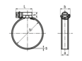 Technical drawing with dimensions of MIKALOR ASFA-L - Hose clamps with worm gear drive for medium pressure
