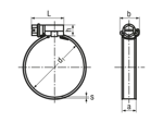 带尺寸的技术图：MIKALOR ASFA-L - 带蜗轮传动的喉箍 用于中压