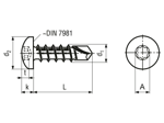 Technical drawing with dimensions of ecosyn® MRX NOS - Octagon (8 Lobe) socket pan head self-drilling screws