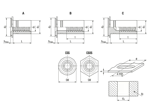 Technical drawing with dimensions of PEM® CSS/CSOS - Self-clinching threaded standoffs for invisible installation, for metallic materials