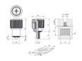 Technical drawing with dimensions of PEM® PF11 - Self-clinching captive panel screws with slot and Phillips form H recess, with UNC thread, for metallic materials