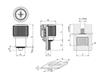 Technical drawing with dimensions of PEM® PF11 - Self-clinching captive panel screws with slot and Phillips form H recess, with UNC thread, for metallic materials