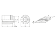 带尺寸的技术图：PEM® ReelFast® SMTSO - 表面贴装间隔件，带通孔 带贴片，载带包装用于印刷电路板