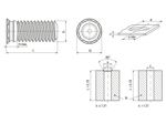 Technical drawing with dimensions of PEM® FHLS - Self-clinching threaded studs for metallic materials