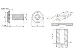 Technical drawing with dimensions of PEM® CHC/CFHC - Self-clinching threaded studs for invisible installation, with UNC thread, for metallic materials