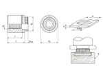 Technical drawing with dimensions of PEM® KFE - Self-clinching threaded standoffs for PC boards and other plastics