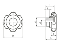 Technical drawing with dimensions of ELESA® VL.640 FP - Lobe knobs with metal boss black-oxide steel boss, undrilled