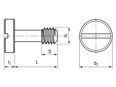Technical drawing with dimensions of PEM® PS10 - Captive screws with slotted head, with UNF thread