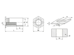 带尺寸的技术图：PEM® SOS - 压铆螺柱 开口型，用于金属材质