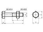 带尺寸的技术图：CLEFF - SB螺栓组合 半螺纹 用于非预紧螺栓连接