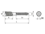 Technical drawing with dimensions of Hex socket spacer screws