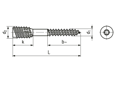 Technical drawing with dimensions of Hexalobular (6 Lobe) socket spacer screws
