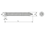 Technical drawing with dimensions of Hexalobular (6 Lobe) socket cheese head frame screws
