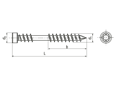 Technical drawing with dimensions of SPAX® - Hexalobular (6 Lobe) socket head cap screws for wood path and footbridge with fixing thread and T-STAR plus with CUT point