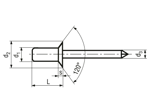 Technical drawing with dimensions of POP® AK...H - Sealing blind rivets IMEX countersunk head