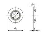 带尺寸的技术图：Rip-Lock™ - 锁紧垫圈 大型系列