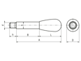 带尺寸的技术图：ELESA® BL.668 - 杆形臂把手 不可拆卸的把手