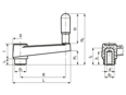 Technical drawing with dimensions of ELESA® MT-AT - Crank handles with revolving handle and black-oxide steel boss
