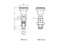 Technical drawing with dimensions of ELESA® PMT.101-A/AK - Indexing plungers with hex collar and locking pin steel hardened black-oxyde