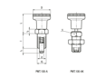 带尺寸的技术图：ELESA® PMT.100-A/AK - 带六角衬套不待锁紧的分度销 黑色氧化硬化钢销