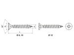 Technical drawing with dimensions of SPAX® - Hexalobular (6 Lobe) socket flat countersunk head screws T-STAR plus, fully threaded with CUT point