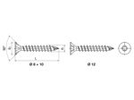 Technical drawing with dimensions of SPAX® - Hexalobular (6 Lobe) socket flat countersunk head screws T-STAR plus, fully threaded with CUT point
