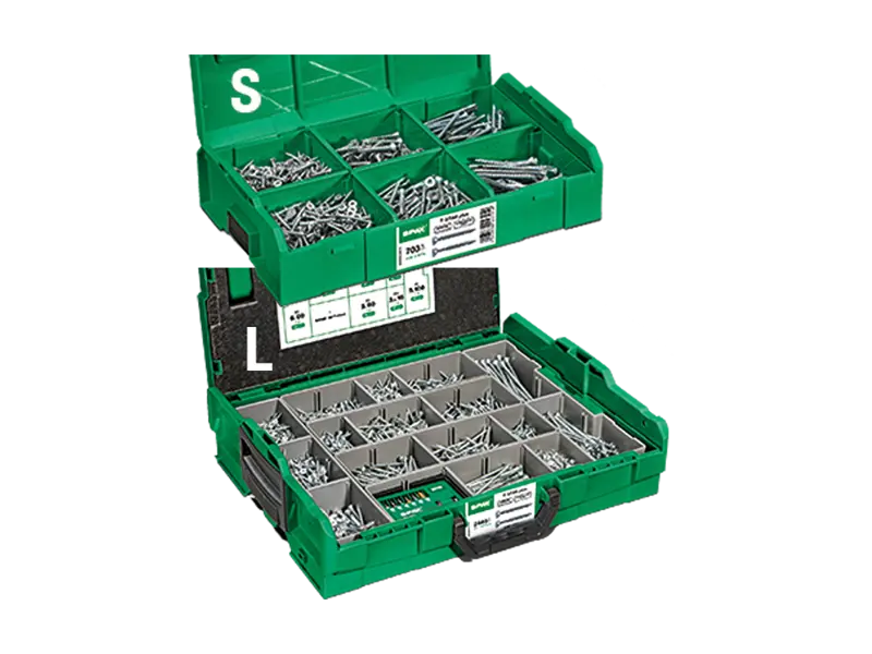 Product image of SPAX® L-BOXX - Assembly box of hexalobular (6 Lobe) socket flat countersunk head chipboard screws T-STAR plus, fully / partially threaded with 4CUT point