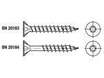 Technical drawing with dimensions of SPAX® L-BOXX - Assembly box of hexalobular (6 Lobe) socket flat countersunk head chipboard screws T-STAR plus, fully / partially threaded with 4CUT point