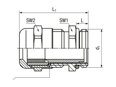 Technical drawing with dimensions of JACOB® PERFECT - Cable glands with metric thread long