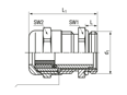 Technical drawing with dimensions of JACOB® PERFECT - Cable glands with metric thread and 2-part reducing sealing ring for wide clamping range