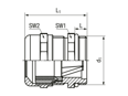 Technical drawing with dimensions of JACOB® PERFECT - EMC-cable glands with metric thread and contact spring made in stainless steel standard