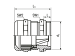 Technical drawing with dimensions of JACOB® PERFECT - EMC-cable glands with metric thread and contact spring made in stainless steel standard