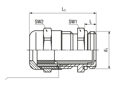 Technical drawing with dimensions of JACOB® PERFECT - EMC-cable glands with metric thread long