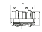Technical drawing with dimensions of JACOB® PERFECT - EMC-cable glands with metric thread long