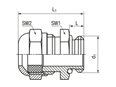 Technical drawing with dimensions of JACOB® WADI - Cable glands with metric thread, special sizes for very small cable diameter