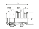 Technical drawing with dimensions of JACOB® WADI - Cable glands with metric thread, special sizes for very small cable diameter