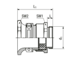 Technical drawing with dimensions of JACOB® FAVORIT - Cable glands with metric thread and strain relief clamp with bending protection