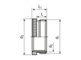 Technical drawing with dimensions of JACOB® - Reductions knurled for metric thread on metric thread