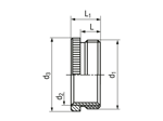 Technical drawing with dimensions of JACOB® - Adapters knurled for Pg thread on metric thread