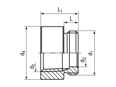 Technical drawing with dimensions of JACOB® - Adapters round for metric thread on NPT thread