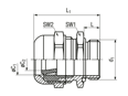 Technical drawing with dimensions of JACOB® WADI rail - Cable glands with metric thread