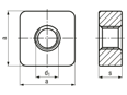 Technical drawing with dimensions of Square threaded plates