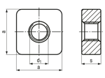 Technical drawing with dimensions of Square threaded plates