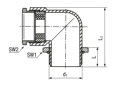 Technical drawing with dimensions of JACOB® - Elbow cable glands 90° with metric thread and pressure screw