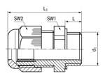 Technical drawing with dimensions of JACOB® PERFECT - Cable glands with metric screw, sealing range and dome nut identical Pg-series standard