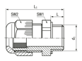 Technical drawing with dimensions of JACOB® PERFECT - Cable glands with metric thread and reducing sealing ring, sealing range and dome nut identical Pg-series
