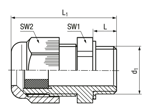 Technical drawing with dimensions of JACOB® PERFECT - Cable glands with metric thread and reducing sealing ring, sealing range and dome nut identical Pg-series